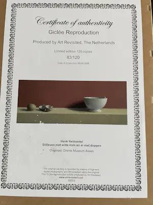 Henk Helmantel - Stilleven met witte kom en ei met doppen kopen? Bied vanaf 325!