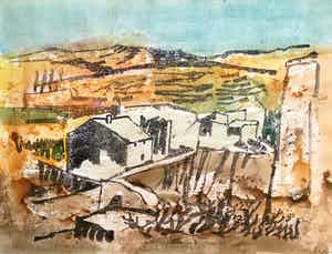 Jan van Heel - Les Roussilles, gemengde techniek op papier verkocht voor € 1!