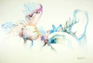 Victor Linford - Gemengde techniek op karton, Naakt in surrealistische compositie verkocht voor € 70!