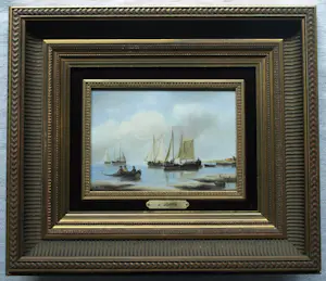 Jens Joppe - Miniatuurschilderij “Schepen” , olieverf op panneel - ingelijst – 13 x 18 cm. kopen? Bied vanaf 100!