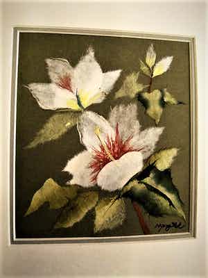 Han Myung-Ok - gevierd Koreaans textielkunstenaar - Lentebloesem - geverfd katoen - gesigneerd verkocht voor € 29!