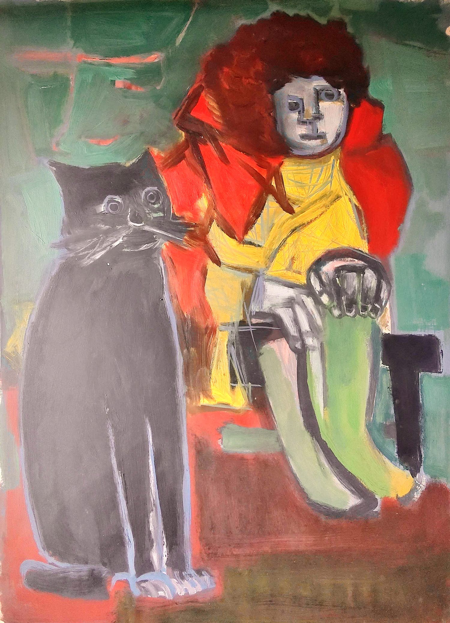 Dick Elffers - Gouache - Vrouw met kat kopen? Bied vanaf 50!