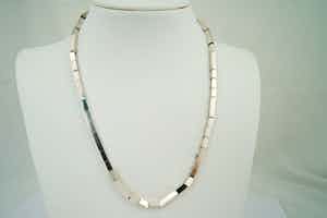 2561 - Bijzonder 1e geh. 0.925 Zilveren blokjes/staafjes collier - grote maat! verkocht voor € 20!
