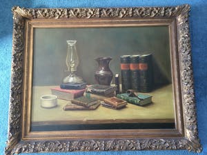 Evert van Roden - stilleven met boeken, pijp en vaas kopen? Bied vanaf 60!