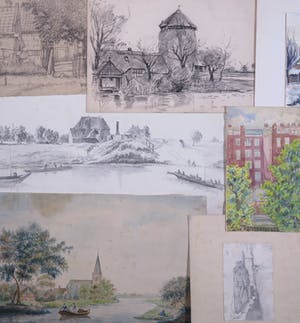 Niet of onleesbaar gesigneerd - Lot, Diverse Tekeningen en Aquarellen van gebouwen en landschappen[9] kopen? Bied vanaf 1!