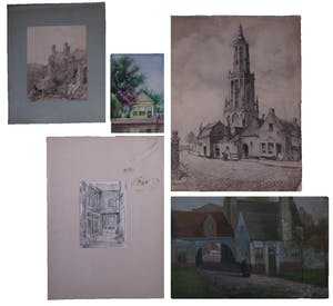 Niet of onleesbaar gesigneerd - Lot, Diverse Werken in Gouache, Aquarel en Krijt kopen? Bied vanaf 1!