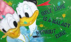 Don Ken - Gemengde techniek op doek, Only love is a malady without cure (Zeer groot) verkocht voor € 2000!