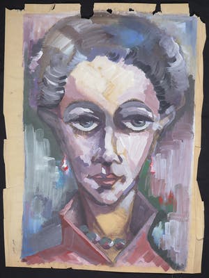 Joe Wols - Acryl op papier, Portret dame kopen? Bied vanaf 1!