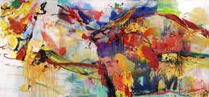 Tino Lintelo - Abstracte compositie, olieverf op doek (ingelijst, groot!) verkocht voor € 375!