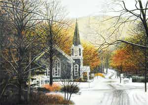 Harold Altman - Church at crossing- Kleurenlitho - Fraai ingelijst verkocht voor € 150!