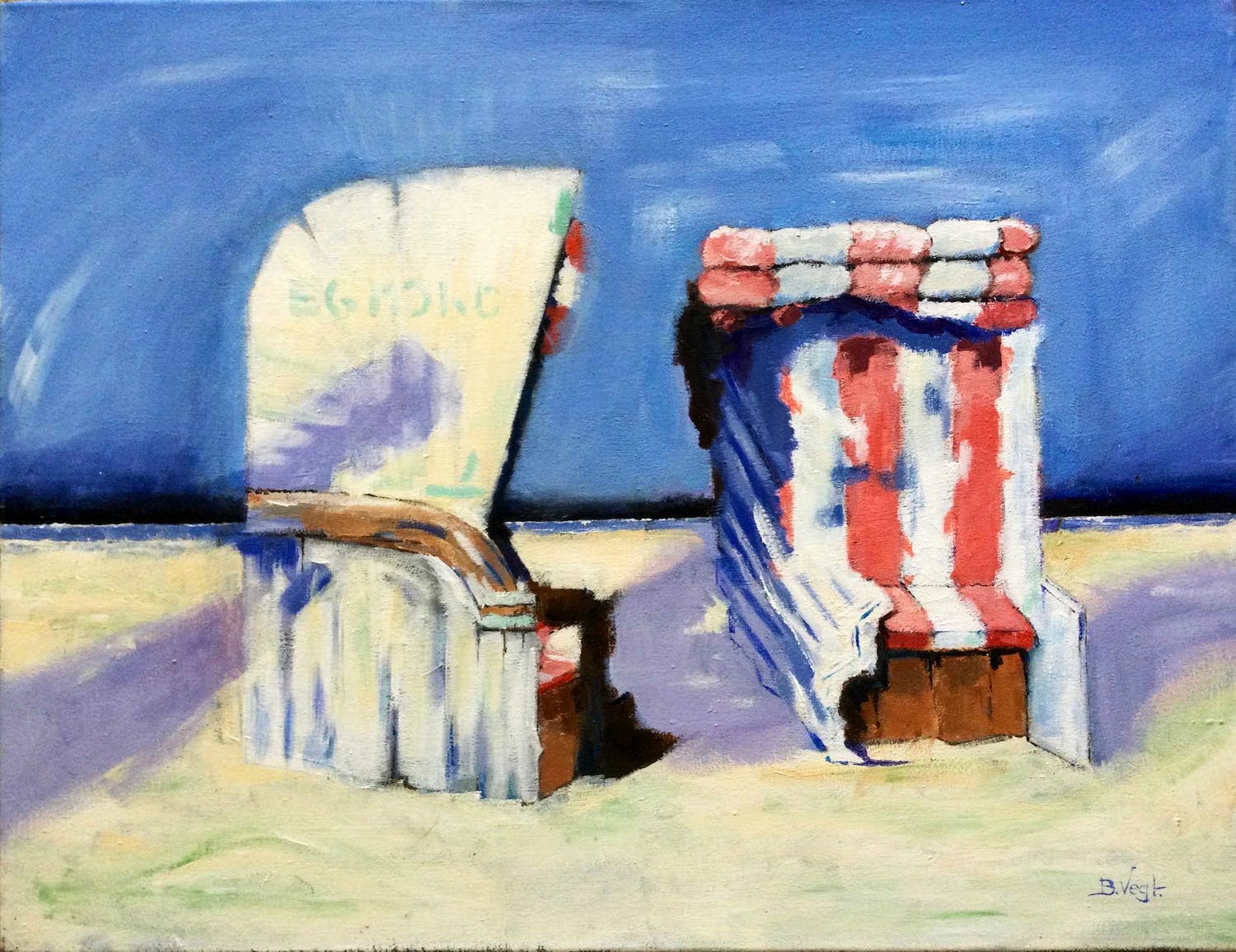 Bram Vegt - strandstoelen Egmond | olieverf op doek - Bergense School verkocht voor € 49!