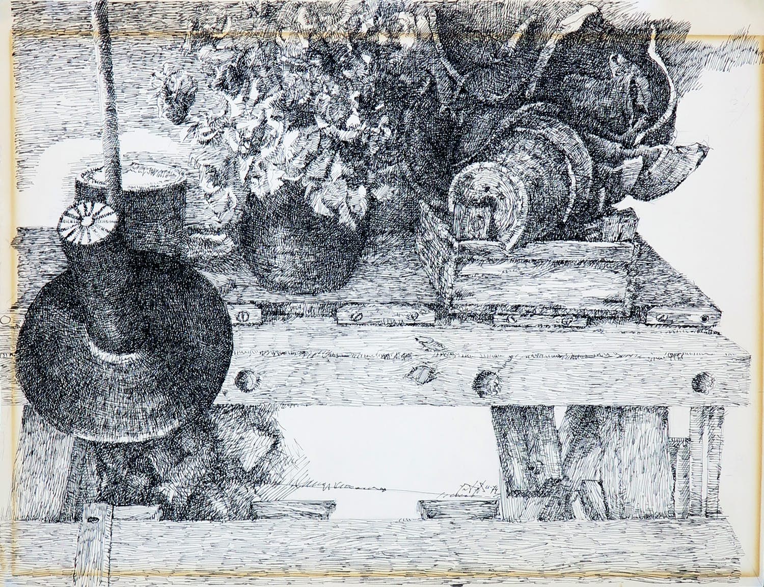 Jan van Dijk (Geb. Den Haag) Pentekening, Werktafel Verkocht