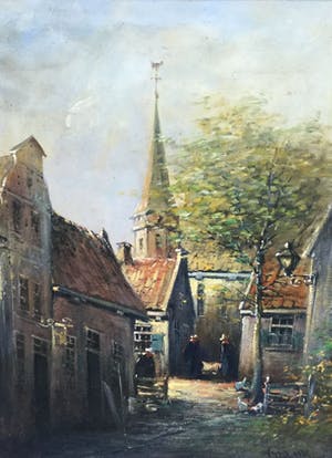 Antonius Franciscus van Beek - C4938-5D, Dorpsstraatje met kippen kopen? Bied vanaf 120!