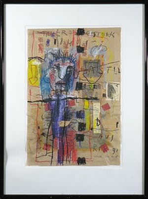 Rik van Iersel - Gemengde techniek op papier, Abstracte compositie - Ingelijst kopen? Bied vanaf 150!