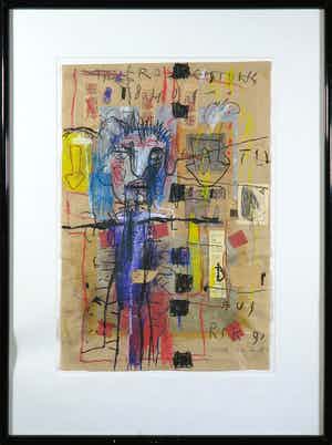 Rik van Iersel - Gemengde techniek op papier, Abstracte compositie - Ingelijst verkocht voor € 150!