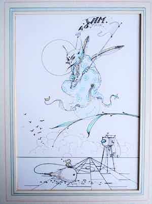 Hans Kanters - ingekleurde tekening , met opdracht, ingelijst - incl. 2 boeken verkocht voor € 195!