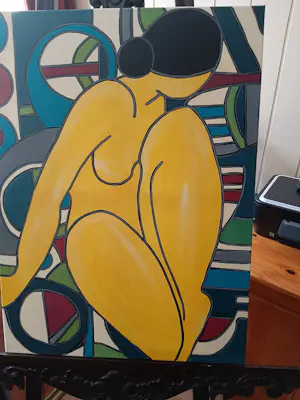Patricia Kleyman - Acryl op doek. Titel, "Nu au vase rouge sur fond de cubisme " kopen? Bied vanaf 160!