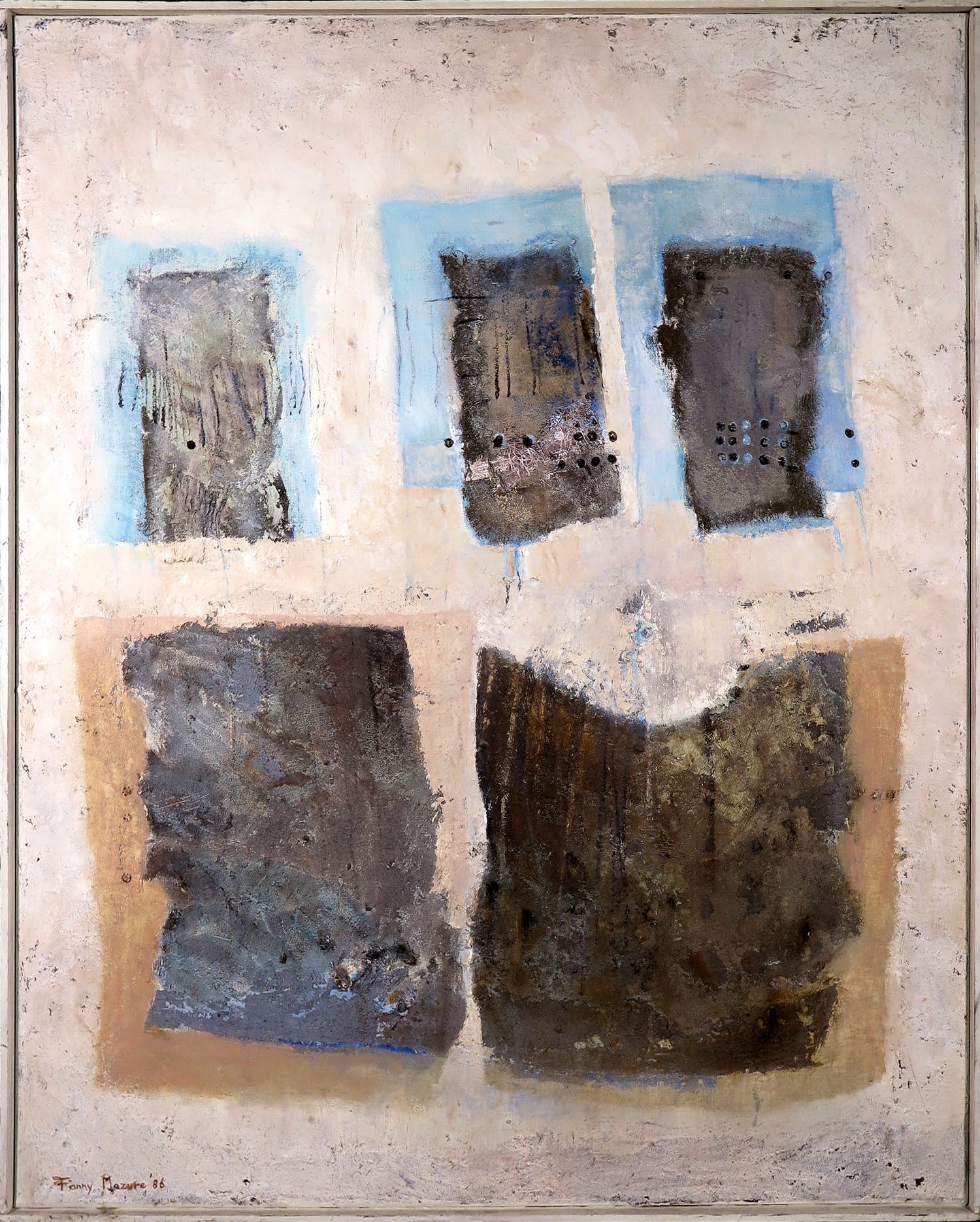 Fanny Mazure - Gemengde techniek op doek, Abstracte compositie - Ingelijst (Groot) kopen? Bied vanaf 50!