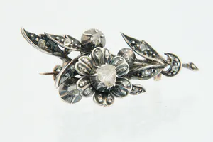 Antiek zilver op goud en diamanten Broche kopen? Bied vanaf 270!