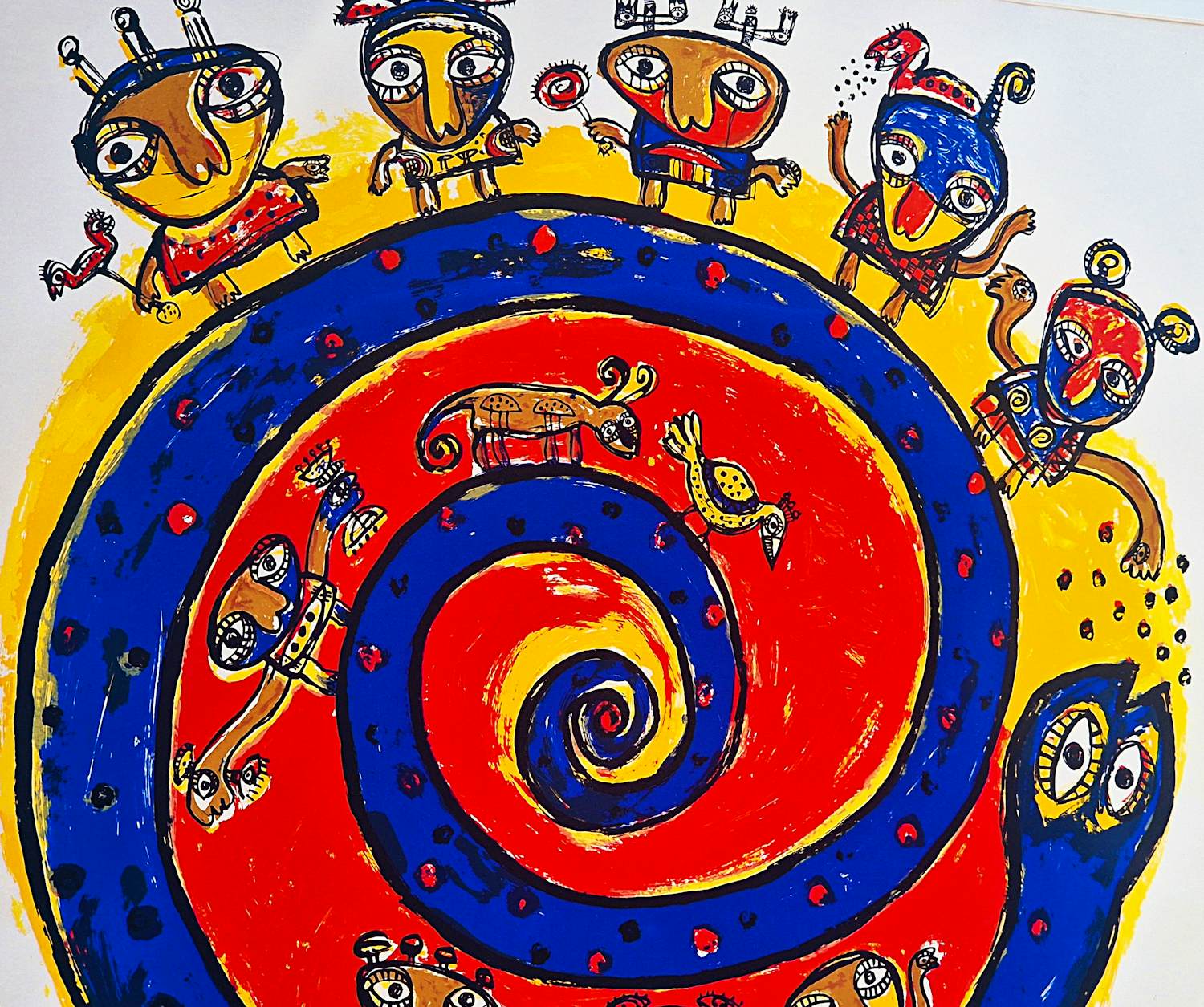 Toyin Loye - Grote kleurrijke zeefdruk "circle of life " kleine oplage (45) netjes ingelijst verkocht voor € 55!