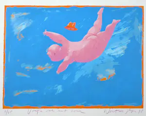 Wouter Stips - Kleurenzeefdruk VRIJE VAL met HOED Handgesigneerd kopen? Bied vanaf 85!