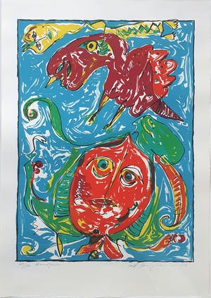 Carl-Henning Pedersen - Litho: 'Himmellasten' - Ingelijst kopen? Bied vanaf 345!