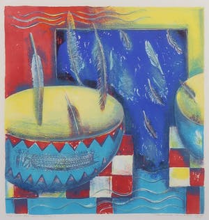 Marianne Aulman - Kleurenlitho, De val van Icarus I - Ingelijst kopen? Bied vanaf 1!