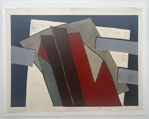 Dick Meeldijk - handgesigneerde houtsnede | 'Compositie met balken' | 1973 kopen? Bied vanaf 1!