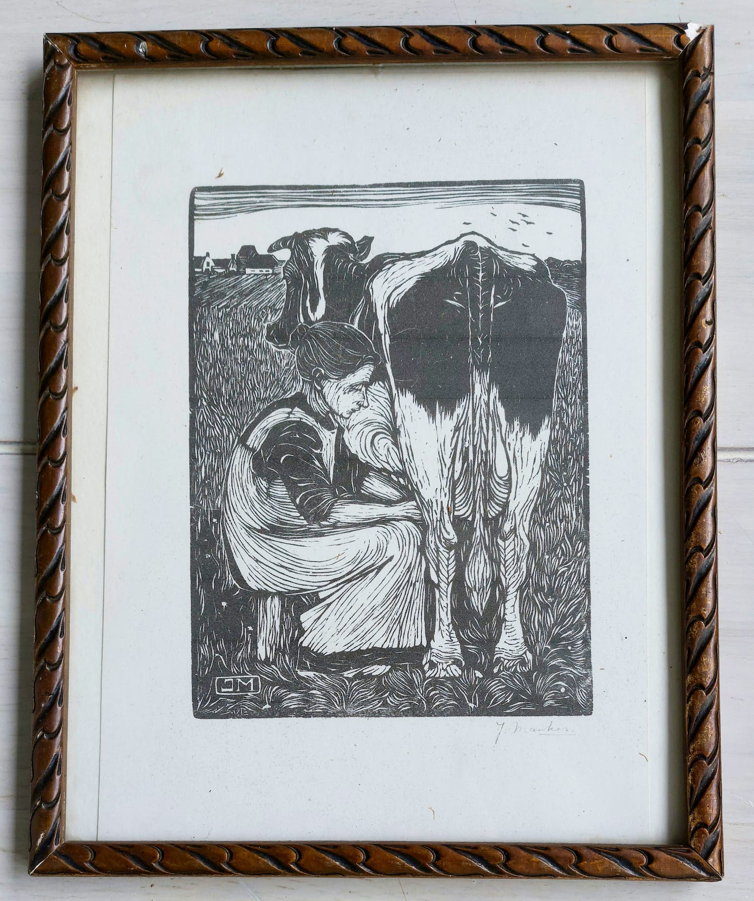 Jan Mankes - Koe Melkster houtsnede kopen? Bied vanaf 300!