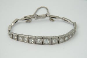 1277 - 14 krt "Art-Deco" witgoud en diamanten dames armband ca1.00ct kopen? Bied vanaf 670!
