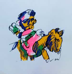 Herman Brood - Kleurenzeefdruk MAN en PAARD Handgesigneerd--GROOT!!! verkocht voor € 275!