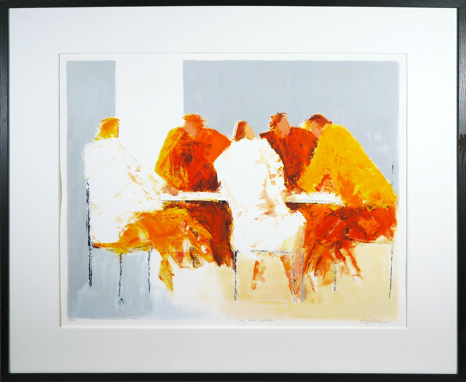 Wil Willemsen - Zeefdruk, Nog even napraten - Ingelijst (Groot) verkocht voor € 60!