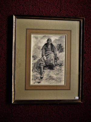 Cecile Douard - Krachtige 19e Eeuwse Houtskooltekening "op zoek naar voedsel" gesigneerd kopen? Bied vanaf 20!