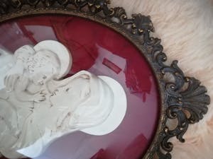 Brons (Onbekend) - Oud religieus icoon, Italiaanse Madonna met kind, achter convex glas kopen? Bied vanaf 49!