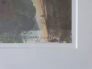 Miguel Ybanez - NAAKT MET ABSTRACTIE / KLEURLITHO / 71x54cm / KADER / SIG kopen? Bied vanaf 50!