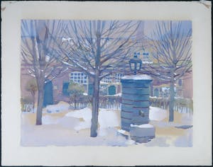 Carel van Ettinger - Aquarel. Binnenplaats met sneeuw kopen? Bied vanaf 1!
