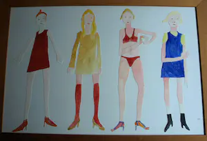 Vanessa Beecroft - Collage en acrylverf , Jonge vrouwen 1 – ingelijst, 94 x 134 cm - 1993 kopen? Bied vanaf 750!