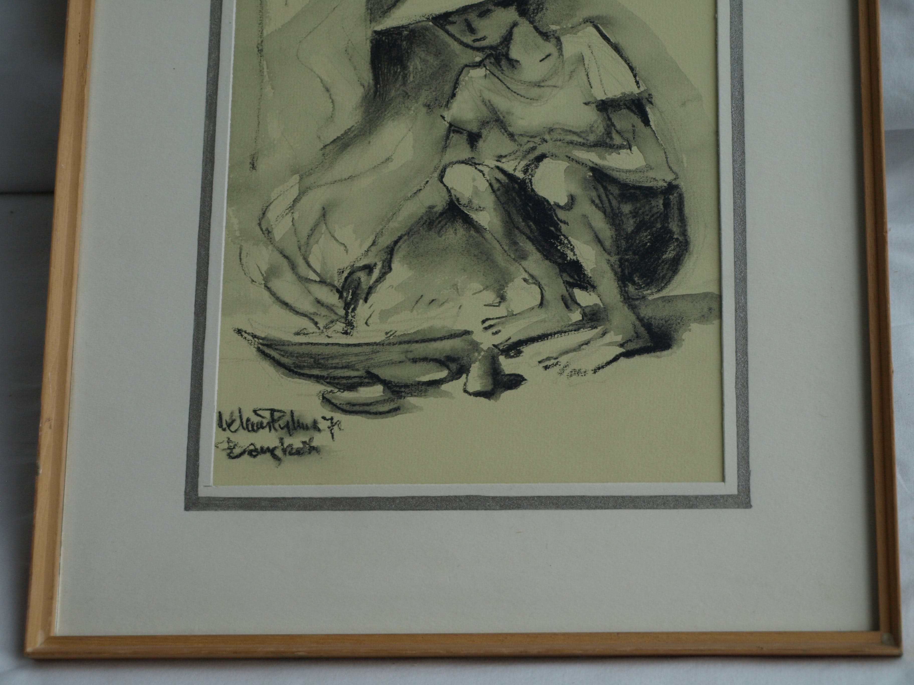 Klaas Pijlman - Contékrijt en inkt , Bangkok - gesigneerd & ingelijst – 1972 kopen? Bied vanaf 35!