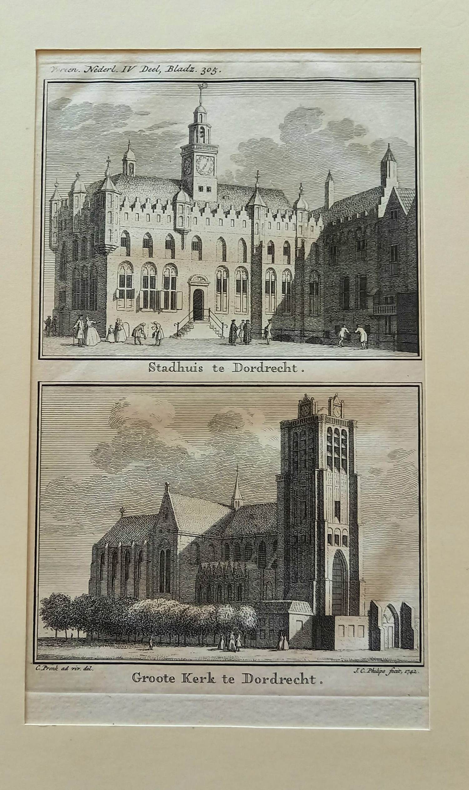 Jan Caspar Philips - Gravure Dordrecht, Stadhuis & Grote Kerk – Het Verheerlijkt Nederland kopen? Bied vanaf 125!