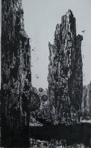 Jan Bernard Meinen - Gemengde techniek "De Twee wachters" kopen? Bied vanaf 45!