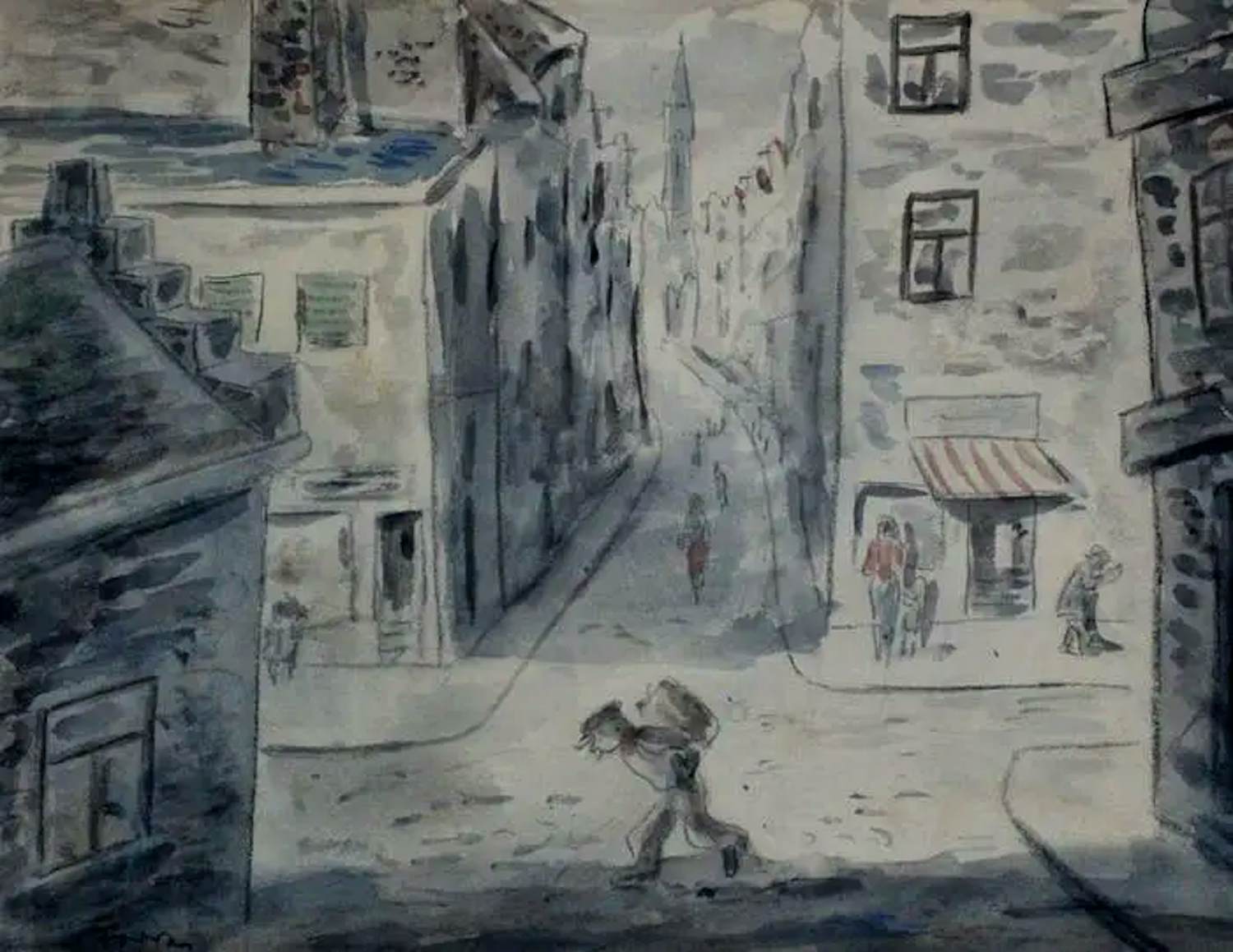 Zoltan Forrai - Aquarel: Straatgezicht kopen? Bied vanaf 125!