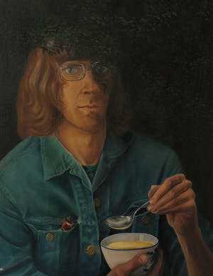 H. J. van den Berg - Olieverf op doek, Zelfportret met vla - Ingelijst kopen? Bied vanaf 50!