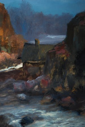 Dick Haakman - Huis in maanlicht aan een wilde rivier - olieverf kopen? Bied vanaf 75!