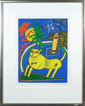 Corneille - Zeefdruk, Huit chats 5 - Ingelijst verkocht voor € 150!