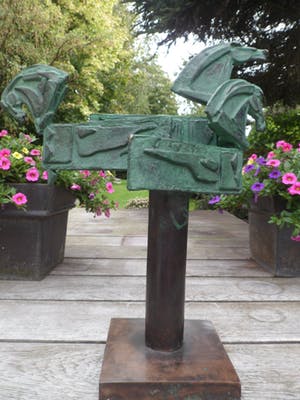 Eric Claus - 3 bronzen paarden hoofden Uniek groen patina groot beeld! kopen? Bied vanaf 949!