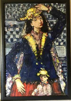 Reinald van den Steene - Vrouw met kind , olieverf op karton verkocht voor € 125!