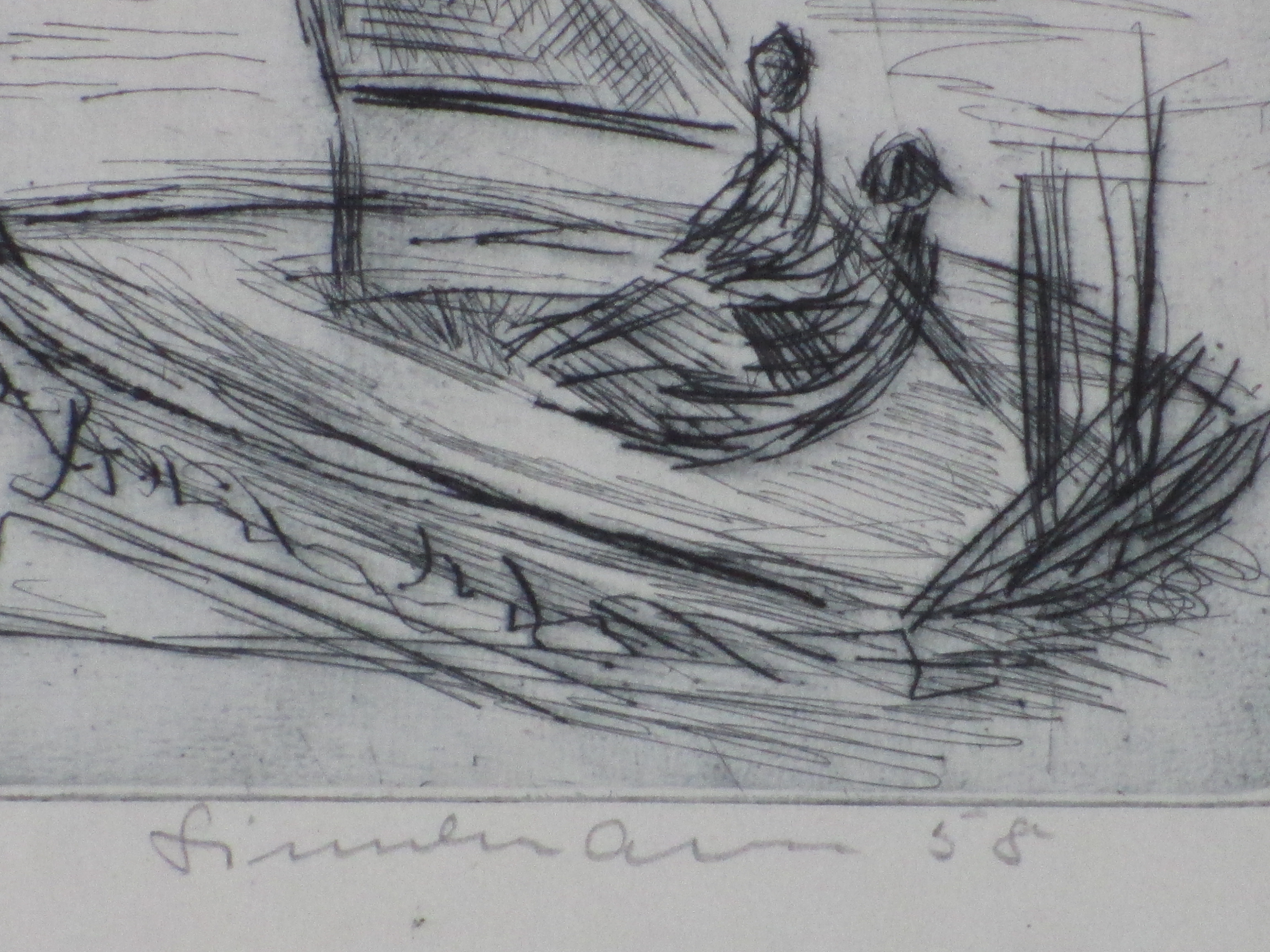 Niet of onleesbaar gesigneerd - Zeilboten op de plas - Ets kopen? Bied vanaf 1!