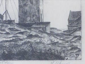 Niet of onleesbaar gesigneerd - Vuurtoren te Katwijk - Ets kopen? Bied vanaf 1!