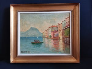 Amedeo Boschetti - Italiaans dorpszicht van op het water kopen? Bied vanaf 1!