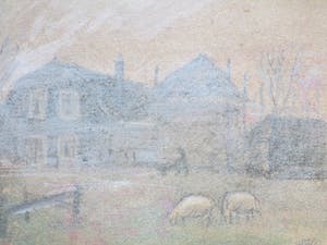 Harm Kamerlingh Onnes - Boerderij in de mist - Gemengde techniek kopen? Bied vanaf 90!